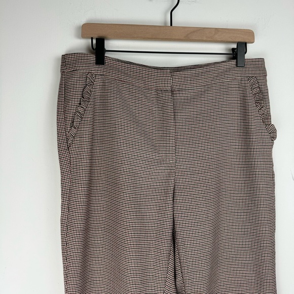 Zara Herringbone Trouser Pants Sz Large Ruffle Pockets High Rise Black White Red - Picture 7 of 15